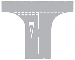 Diagram of the road markings at a junction controlled by a GIVE WAY sign