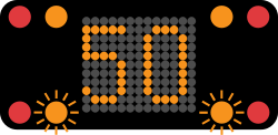 UK overhead motorway signal showing a 50 mph speed limit