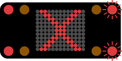 UK overhead motorway signal showing a red X with red lamps that flash in pairs, meaning do not proceed in this lane