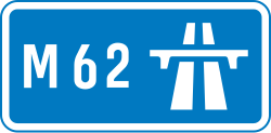 UK start of motorway regulations sign: a blue rectangle with the white motorway symbol