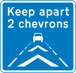 UK motorway sign telling drivers to keep a distance of two chevron markings from the vehicle in front