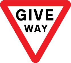 UK GIVE WAY sign: an upside-down triangle with a red border and the words GIVE WAY