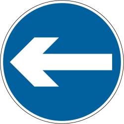 UK mandatory turn left sign: a blue circle with a white arrow pointing left