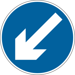 UK keep left sign: a blue circle with a white arrow pointing diagonally down to the left