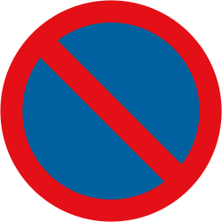 UK no waiting sign: a blue circle with a red border and a single red diagonal line