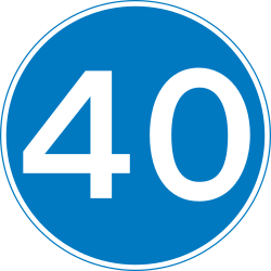 Blue circular sign with a white number 40