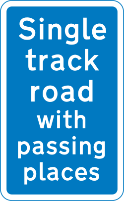 UK sign for a single-track road with passing places for vehicles travelling in opposite directions